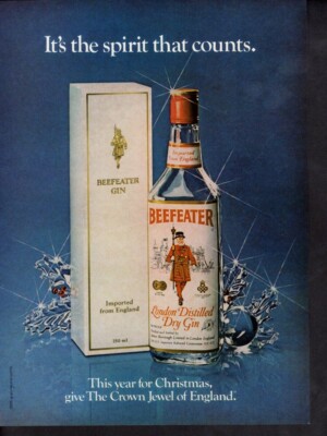 Vintage advertising print alcohol ad Beefeater London Dry Gin Spirit that Counts