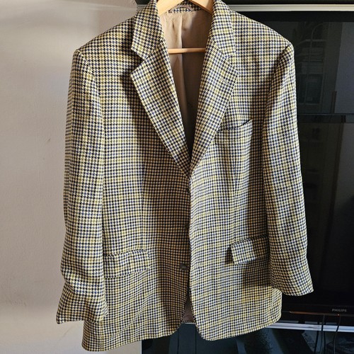 Ungaro Men's Houndstooth Double-Breasted Blazer Size L Tan/Navy Classic Style - Picture 7 of 11