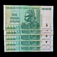 5x Zimbabwe 1 Billion Dollar Bill Banknote Paper Money Currency -Pre Trillion