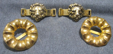 Vintage goldtone metal lion + stripped rounded shoe buckles appliques
