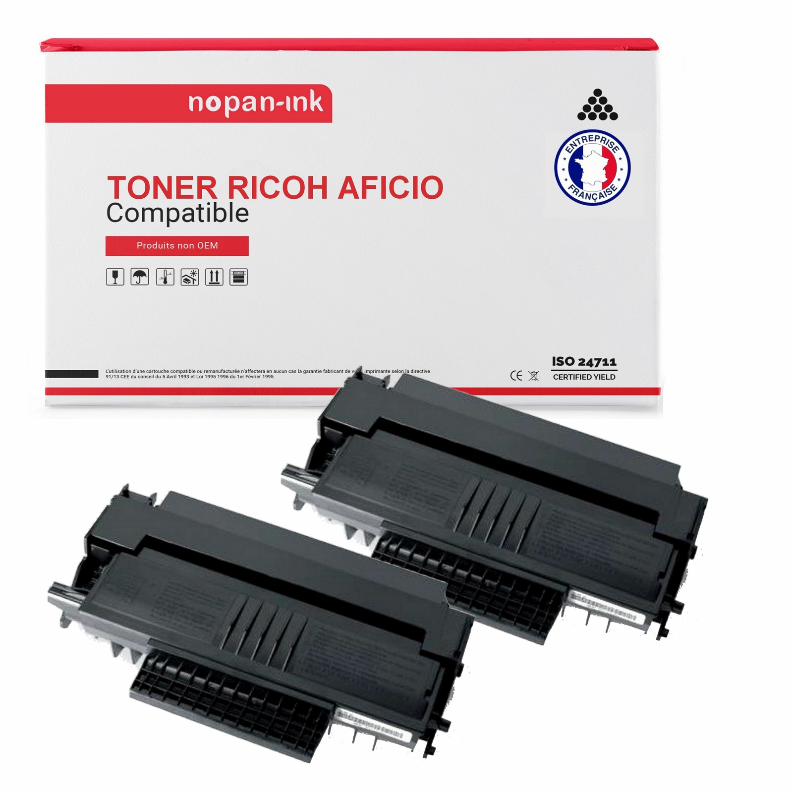 Toner noir compatible Ricoh NOPAN-INK pack de 2 cartouches pour imprimante de bureau