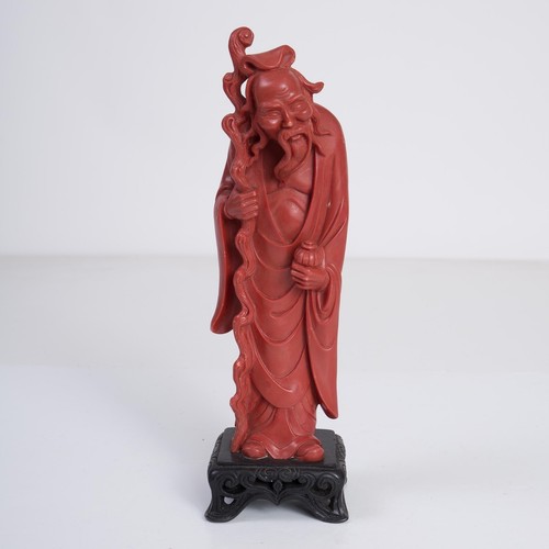 Vtg Asian Old Man Statue Red Figurine Black Base Kitschy Retro - Bild 4 von 13