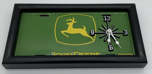 John Deere License Plate Clock Framed Green Yellow