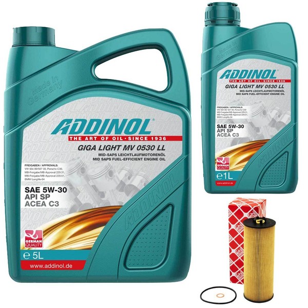 MotoröL Set Addinol 5W-30 MV 0530 LL 6 Liter + ÖLfilter FüR Audi Skoda VW 2.5-image