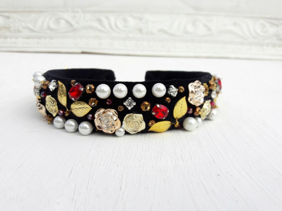 Diadema de cristal barroco para mujer de lujo corona reina tiara diadema para el cabello negro dorado Foto 3 de 4