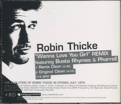Robin Thicke Feat: Pharrell & Busta   Wanna Love You Girl (Remix) (CD) V.G +