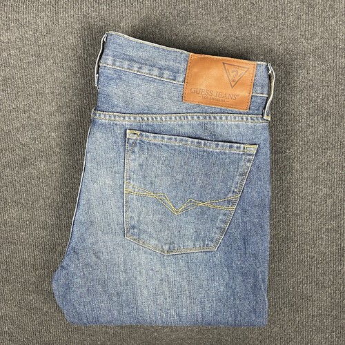 Guess Mens Jeans Size 36 Lincoln Slim Straight Fit Denim Mid Rise Zip Fly Logo - Picture 17 of 18