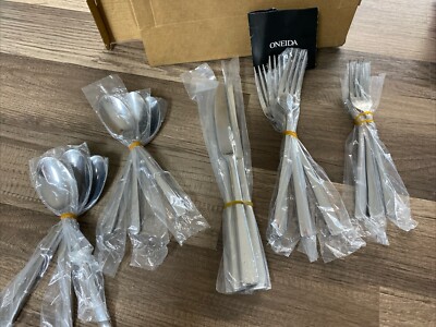 ONEIDA ZINC PATTERN STAINLESS FLATWARE 15 PC LOT SERVICE FOR 3 /7