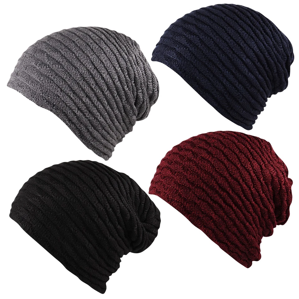 ITZU Wave Ribbed Faux Fleece Fur Lining Slouch Beanie Hat Cap Unisex