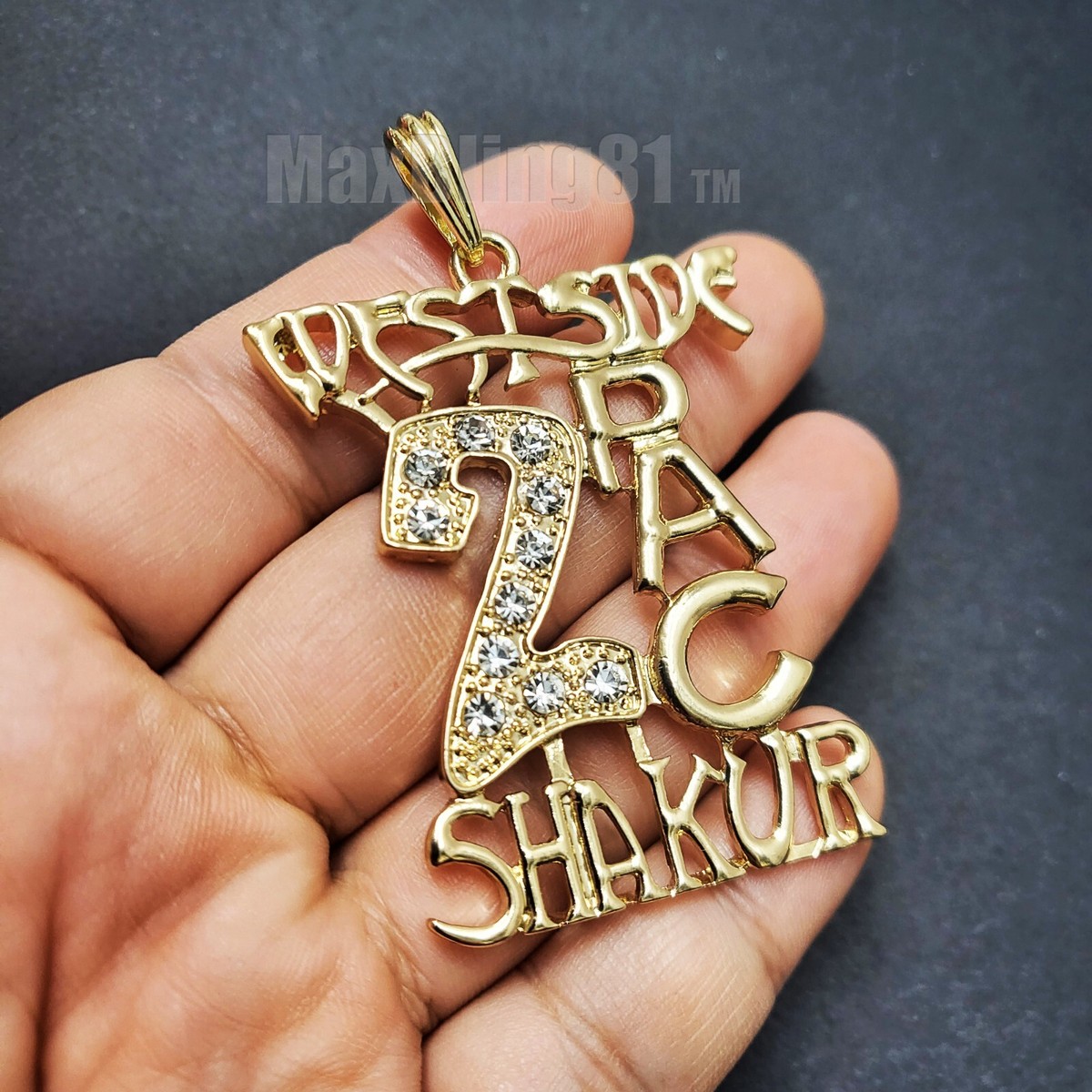 GOLD PLATED WESTSIDE 2PAC SHAKUR HIP HOP RAPPER CUBIC ZIRCONIA