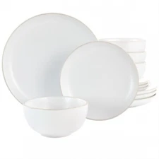 Gibson Home Rockaway 12 Piece Stoneware Dinnerware Set In White