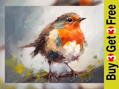 Rotkehlchen Redbreast Druck Originalgemälde 5'' x 7'' / 13cm x 18cm