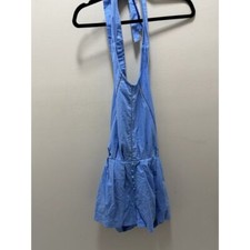 Mable Pleated Shorts Romper Cotton Linen Blend Blue Size M