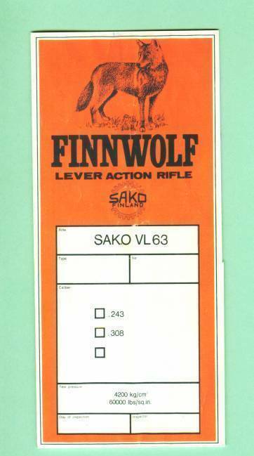 Sako Model FINNWOLF VL63 Factory Owners Instructions Manual Reproduction