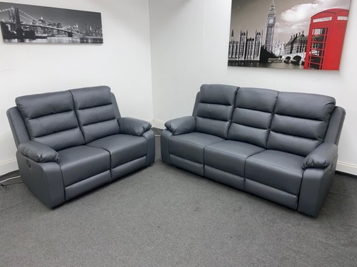 Grey Leather Electric Recliner 3 + 2 Seater Set | Extra High Backrest | Quality - Picture 2 of 6