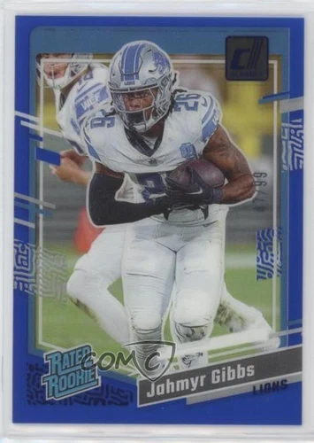 2023 Panini Clearly Donruss - Rated Rookie Blue #62 Jahmyr Gibbs /99 (RC)