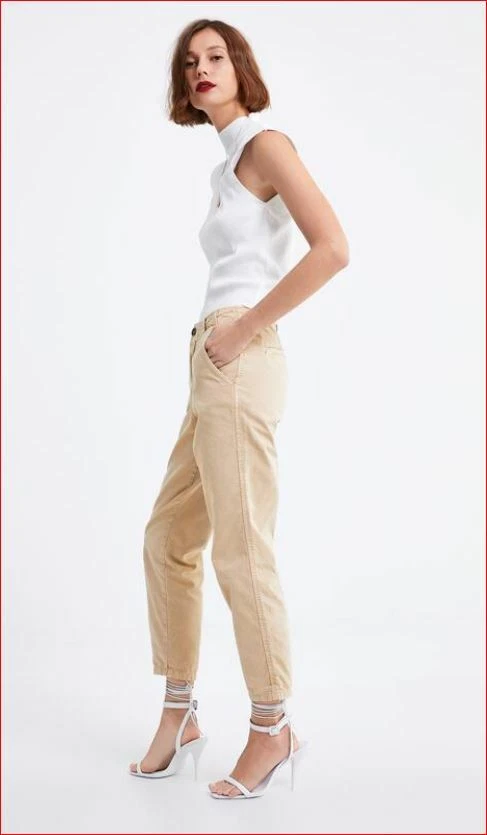 new Zara women pants chino mid rise 9632/046/710 beige sz US 2 EUR 34 $98 | eBay