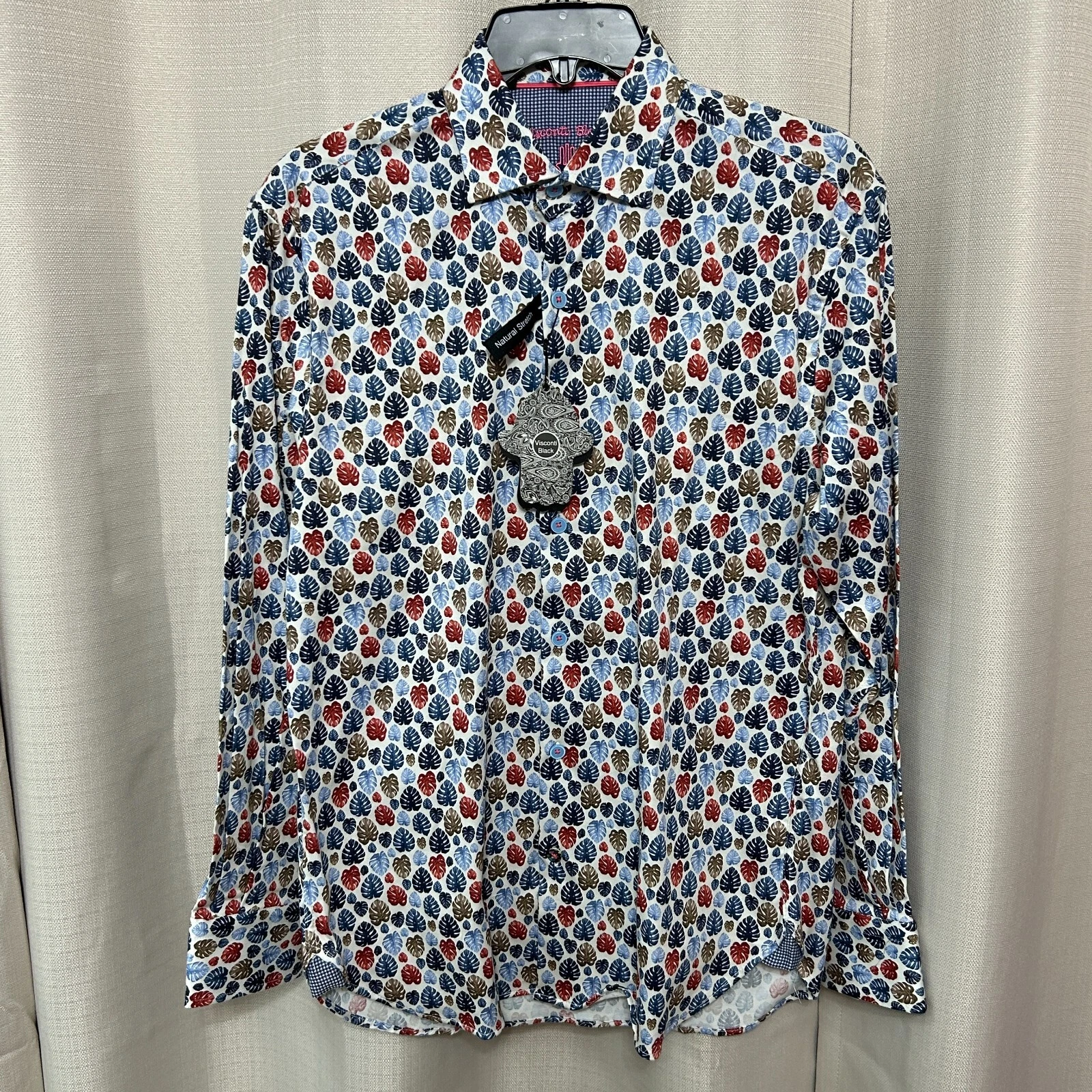 Luchiano Visconti Long Sleeve Shirt Men's Size Small Multi Color Leaf Print NWT