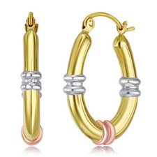 Wellingsale 14k Tri Color Gold Oval Bar Hoop Earrings 18 x 21mm 