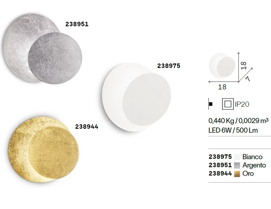 Tick applique led 6watt foglia argento rotonda moderna diffusore inclinabile - Immagine 2 di 2