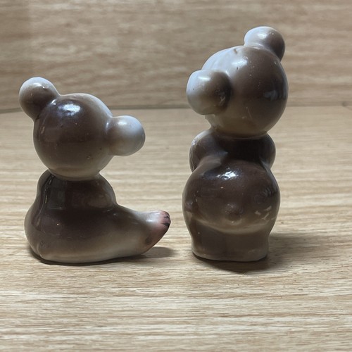 2 Vintage Japan bear figurines miniature pair figures ceramic knick knacks - Picture 5 of 9