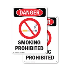(2 Pack) Smoking Prohibited OSHA Danger Sign Decal Metal Plastic