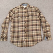 Field  Stream Shirt Mens Medium Brown Plaid Flannel Button Up Hipster Casual