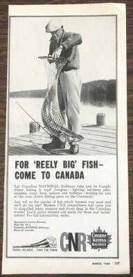 1959 Canadian National Railways Print Ad For Reely Big Fish Come to Canada