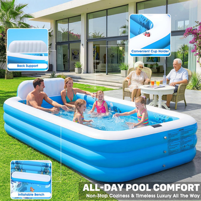 XL Solar Inflatable Pool with Lights & Backrest for Family Fun | eBay