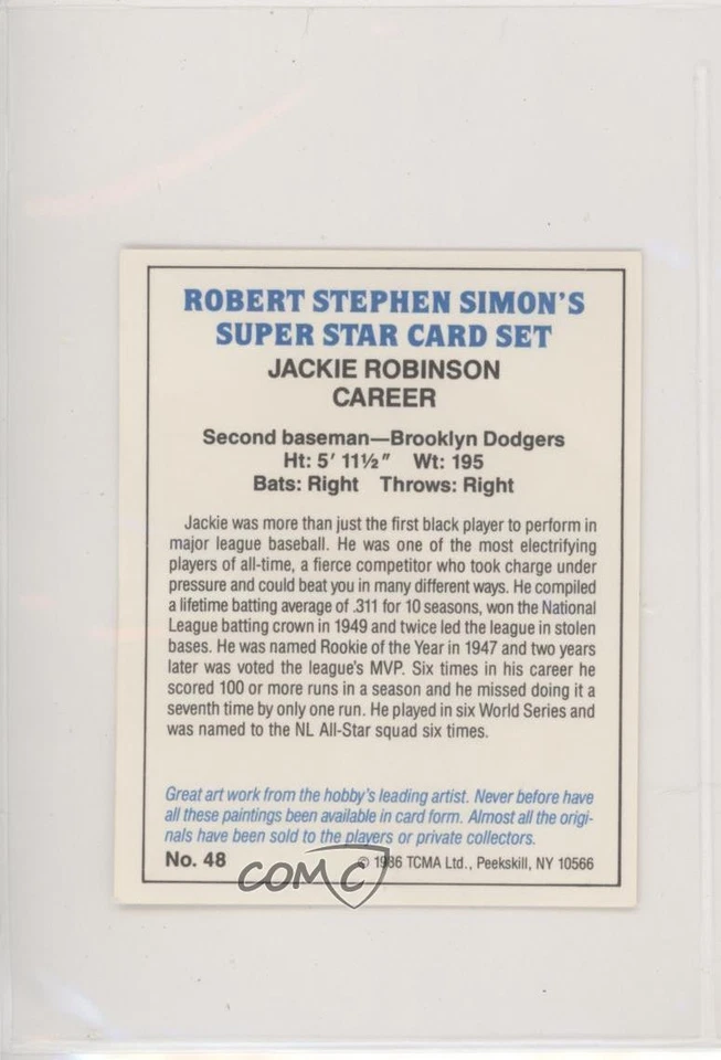 1986 TCMA Robert Stephen Simon's Super Stars Jackie Robinson #48 HOF - Image 2 of 2