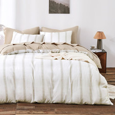 - Striped Comforter Set, Farmhouse Coastal Style with Vintage Ticking Vertical S
