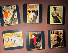 Vintage Set of 6 French-themed coasters 3 3/4" x 3 3/4"