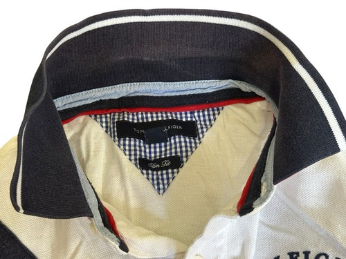 VINTAGE Tommy Hilfiger Shirt Men's Slim fit M Polo Spellout Colorblock Rugby - Picture 7 of 8