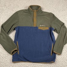 Eddie Bauer Men's M 1/4 Snap Sweater Fleece Pullover Green Blue Pullover