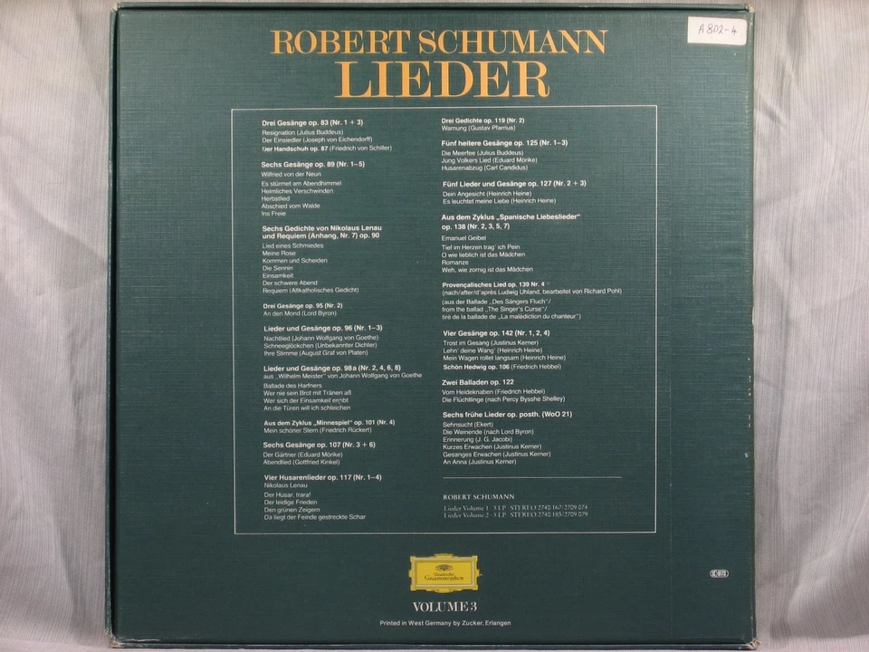 Schumann Lieder, Vol. 3 - Fischer-Dieskau, Eschenbach - 3LP Box Set DGG 2740 200 - Image 2 of 4