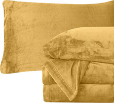Luxurious Velvet Plush Flannel Sheet Set - Cal King, Gold - Cozy Soft