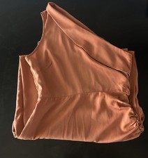 Brown One Shoulder Ruched Satin Midi A-Line D...
