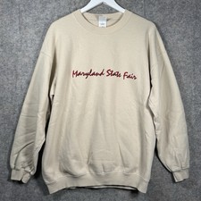 Vintage 90s Maryland State Fair Embroidered Beige Sweatshirt Mens Size L 23x29
