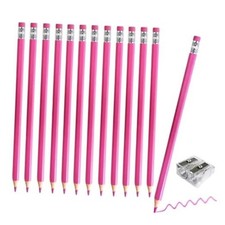 12 PCS Checking Pencils Erasable Colored Pencils with Eraser Pre-Sharpened Pink