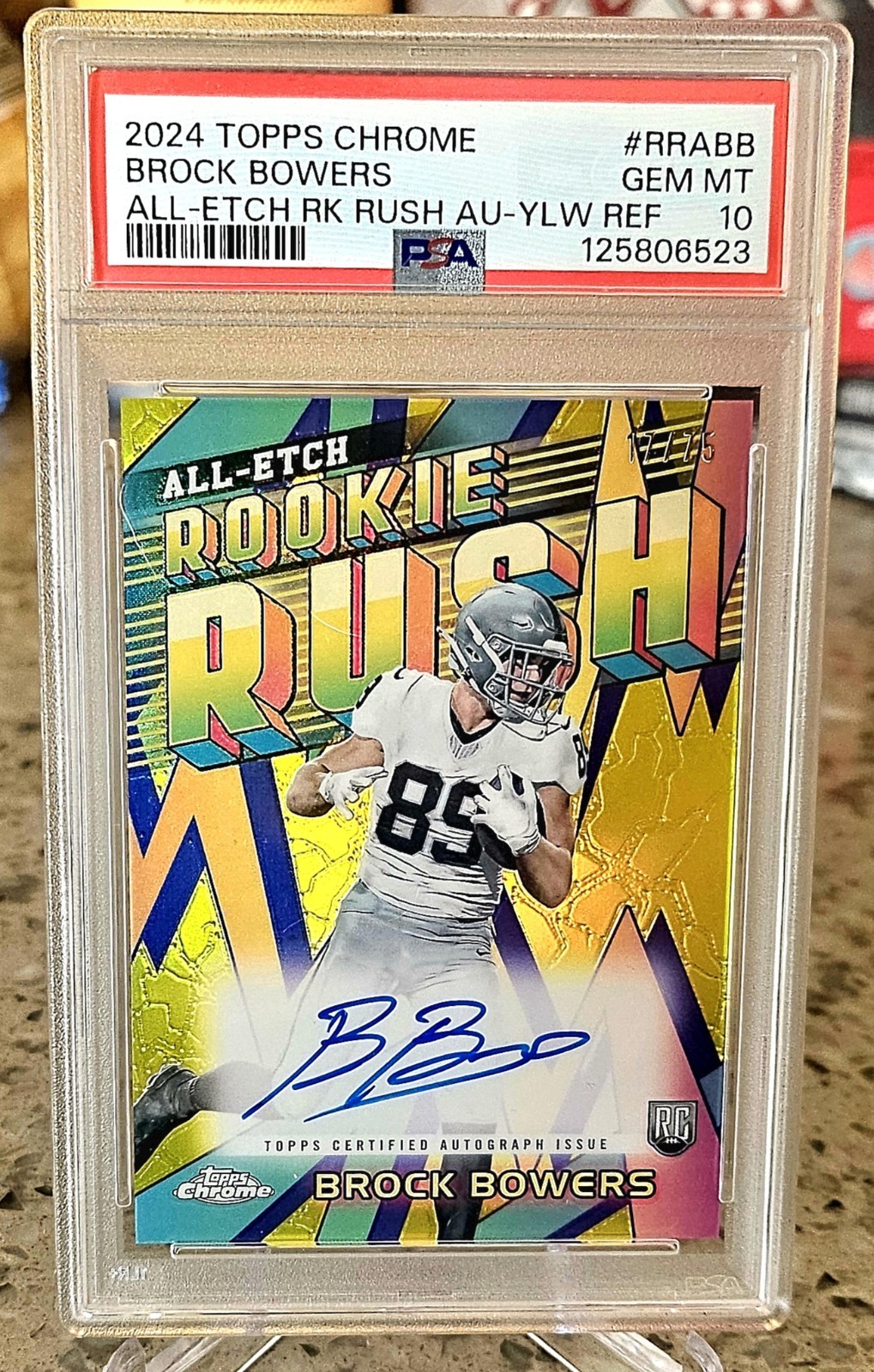 Brock Bowers Topps Chrome All-Etch Rookie Rush Autographs #RRABB Yellow Refractor