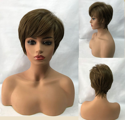 Real Human Hair Fashion for Women Hair Style Short Ash Brown Straight Wigs 10In