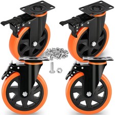 6 Inch Heavy Duty Caster Wheels Load 3000 Lbs with Brake Safety Dual Locking ...