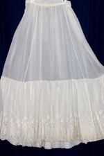 1900's Edwardian ivory cotton slip wide sweep huge linen ruffle w/open work