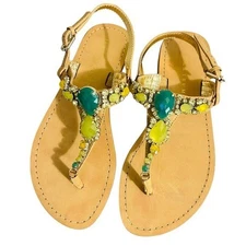 Ivanka Trump Jeweled Sandals 7.5 NWOT Green Gem T-Strap Resort Flat Shoe