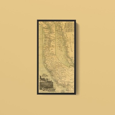 Vintage Maps - Pacific Coast Steamship Company - Art Print on Paper or Canvas