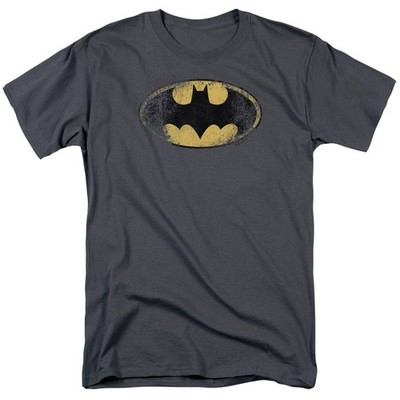 DC Comics - Batman - Destroyed Logo - Adult Unisex Short Sleeve T-Shirt - Gray