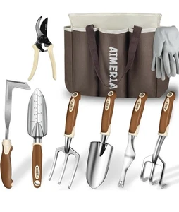 9-Piece Ensemble d'outils de jardin, outils lourds avec grand sac de jardin et cadeau de jardin