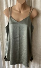 Halston Heritage Strappy Satin Long Cami Top Olive Green Size s