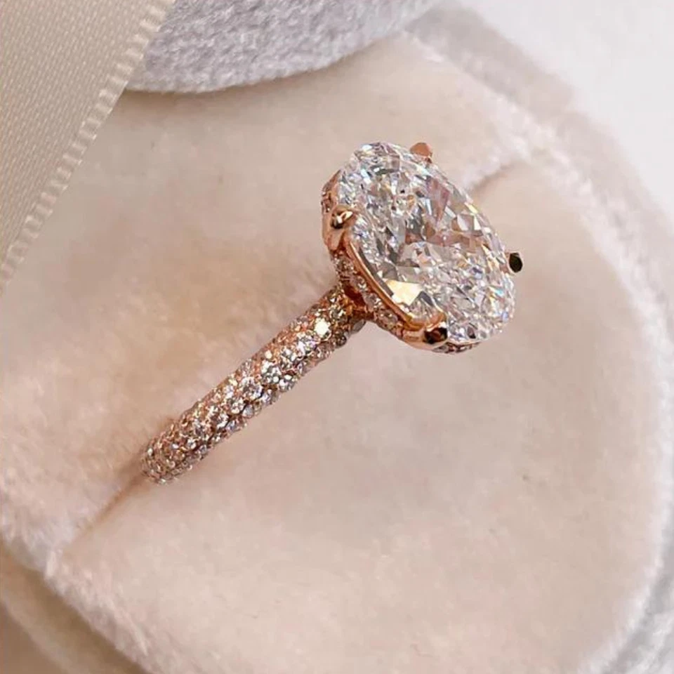 Diamond Engagement Ring Lab Grown Oval 2.6 Carat IGI Certified 14k Rose Gold 7 8 - Image 3 of 4