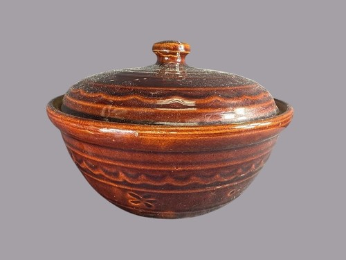 Vtg Marcrest Daisy Dot Brown Stoneware Covered Casserole Dish 8.5" USA - Picture 2 of 6
